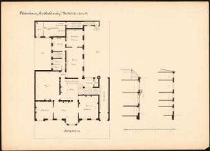 Wohnhaus Huldschinsky, Berlin: Grundriss Hochpaterre, Teilschnitte, 1:100