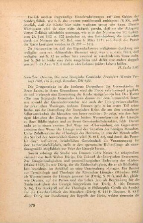 378-380 [Rezension] Deussen, Giselbert, Die neue liturgische Gemeinde