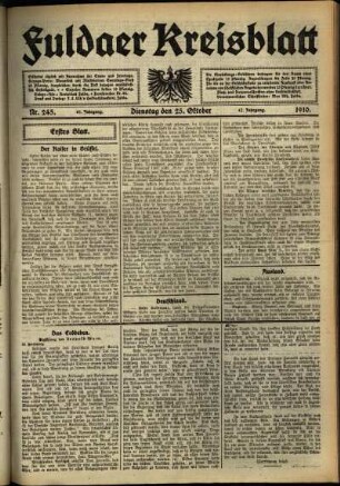 Erste Ausgabe vom Dienstag, den 25. Oktober 1910.