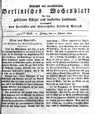 580stes Stueck, Freitag, den 11. Februar 1820
