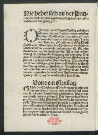 Hie hebt sich an der Pauren Practick/ unnd ir regel darauff sy dann mercken und halten das gantz Jar.