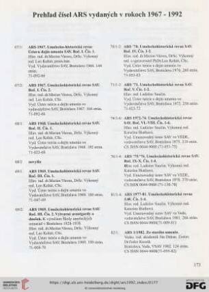 Prehl'ad čísel ARS vydaných v rokoch 1967 - 1992