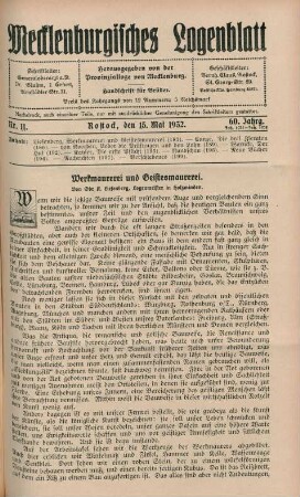 Nr. 11. Rostock, den 15. Mai 1932. 60. Jahrg.