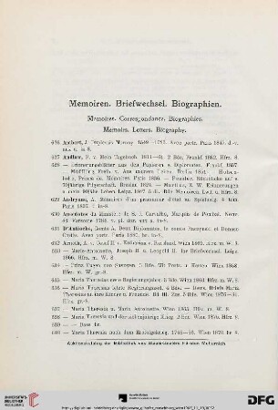 Memoiren. Briefwechsel. Biographien (Nr. 626-890)