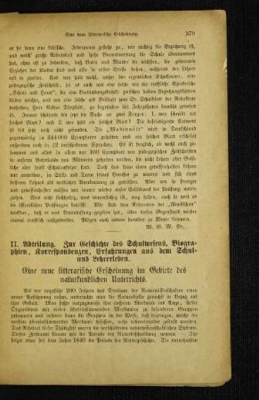 ¬Eine¬ neue litterarische Erscheinung im Gebiete des naturkundlichen Unterrichts