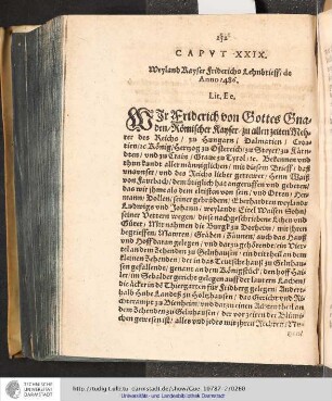 Caput XXIX. Weyland Kayser Friderichs Lehnbrieff de Anno 1486