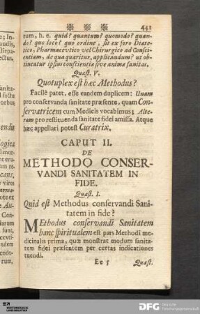 Caput II. De Methodo Conservandi Sanitatem In Fide.