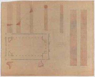Thiersch, Friedrich von; Wiesbaden; Kurhaus - Säulen u. Pilaster im Großen Saal (Grundriss, Ansichten, Details)