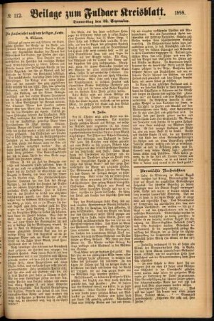 Zweite Ausgabe vom Donnerstag, den 22. September 1898.