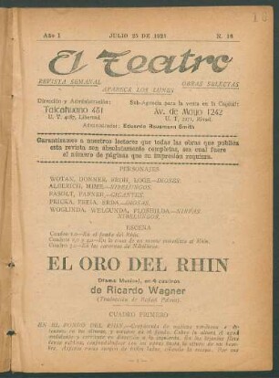 1921001600: El oro del Rhin : drama musical en 4 cuadros