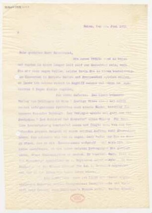 Brief an Willy Burmester : 16.06.1911