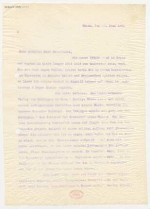 Brief an Willy Burmester : 16.06.1911