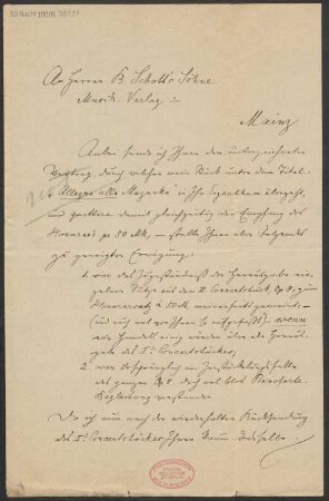 Brief an B. Schott's Söhne : 12.10.1889