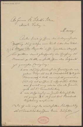 Brief an B. Schott's Söhne : 12.10.1889