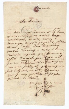 Honoré de Balzac (1799 - 1850) Autographen: Briefe von Honoré de Balzac an verschiedene Adressaten - BSB Autogr.Cim. Balzac, Honoré de, 1. Honoré de Balzac (1799 - 1850) Autographen: Brief von Honoré de Balzac an Achille Ricourt - BSB Autogr.Cim. Balzac, Honoré de.1