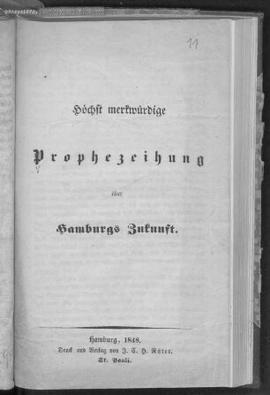 Höchst merkwürdige Prophezeihung über Hamburgs Zukunft