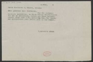 Brief an Otto Thümer : 06.08.1914