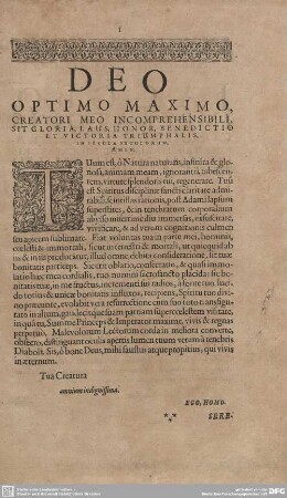 Deo Optimo Maximo Creatori Meo Incomprehensibili...