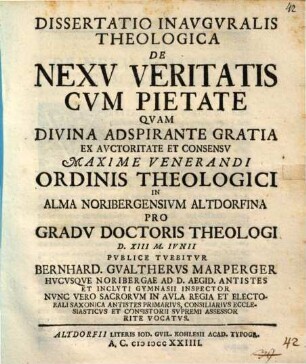 Diss. inaug. theol. de nexu veritatis cum pietate