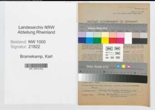 Entnazifizierung Karl Bramekamp, geb. 12.10.1896 (Telegrafenassistent)
