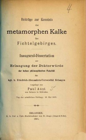 Beiträge zur Kenntnis der metamorphen Kalke des Fichtelgebirges