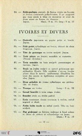 Ivoires et divers (Nr. 85-97)