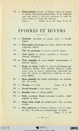 Ivoires et divers (Nr. 85-97)