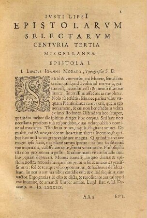 Ivsti Lipsi[i] Epistolarvm Selectarvm Centvria ... Miscellanea, Centuria 3. Epistolarum Seletarum Centuria Tertia Miscellanea