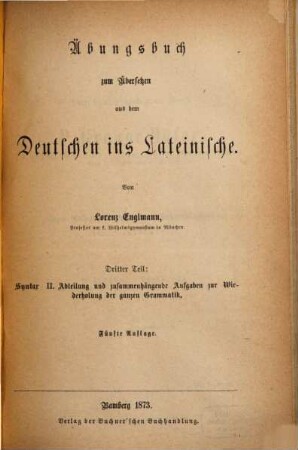 Übungsbuch zum Übersetzen aus dem Deutschen ins Lateinische, 3