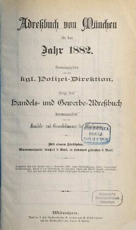 Adreßbuch für München. 1882