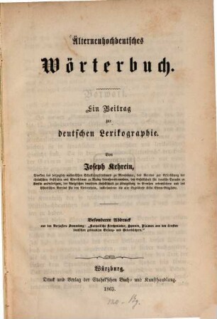 Älterneuhochdeutsches Wörterbuch : ein Beitrag zur deutschen Lexikographie ;