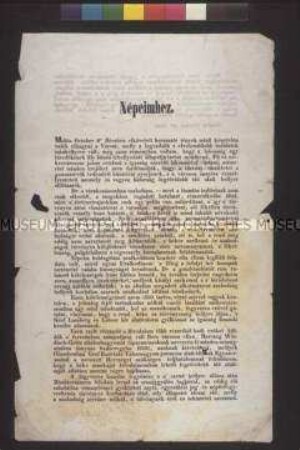 Flugblatt: Proklamation von Kaiser Ferdinand "An meine Völker"; Olmütz, 16. Okt. 1848