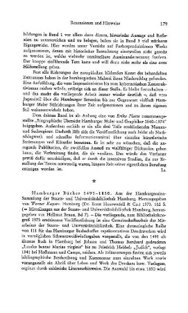 Hamburger Bücher 1491 - 1850, aus der Hamburgensiensammlung der Staats- und Universitätsbibliothek Hamburg, hrsg. von Werner Kayser, (Mitteilungen aus der Staats- und Universitätsbibliothek Hamburg, 7) : Hamburg, Hauswedell & Co., 1973