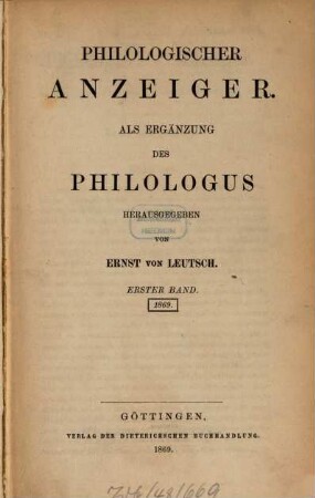 Philologischer Anzeiger. 1, 1. 1869