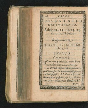 Disputatio Decimasexta. Respondente Ioanne Wilhelmi.