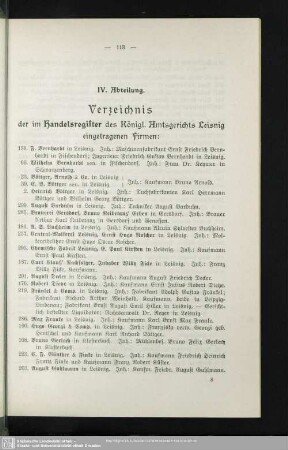 IV. Abteilung. Handelsregister; Genossenschaftsregister : IV. Abteilung. Verzeichnis der im Handelsregister des Königl. Amtsgerichts Leisnig eingetragenen Firmen