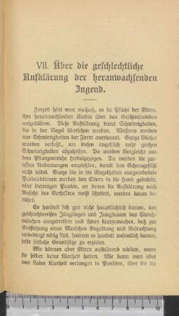 VII. Über die geschlechtliche Aufklärung der heranwachsenden Jugend