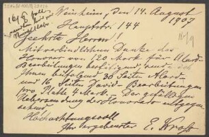 Brief an B. Schott's Söhne : 14.08.1907