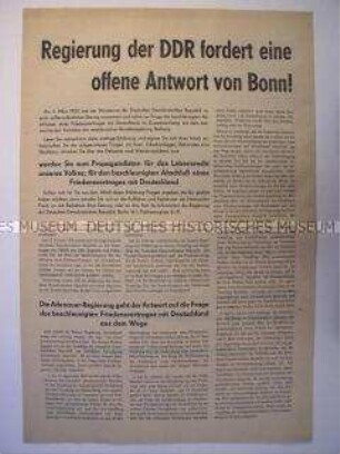 Sonderdruck des Amtes für Information für den Abschluss eines Friedensvertrages, gesamtdeutsche Wahlen und gegen das bundesdeutsche Wehrgesetz