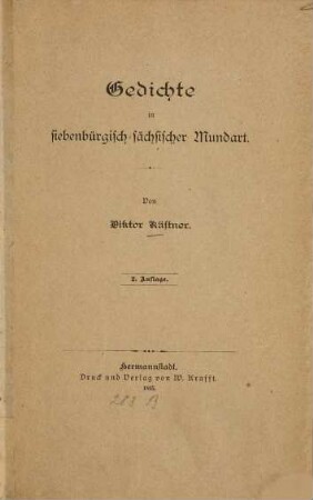 Gedichte in siebenbürgisch-sächsischer Mundart
