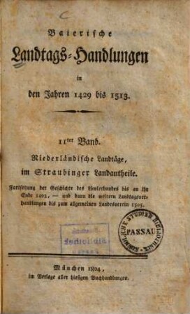 Baierische Landtags-Handlungen in den Jahren 1429 bis 1513, 11. Niederländische Landtäge, im Straubinger Landantheile