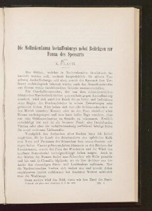Die Molluskenfauna Aschaffenburgs nebst Beiträgen zur Fauna des Spessarts