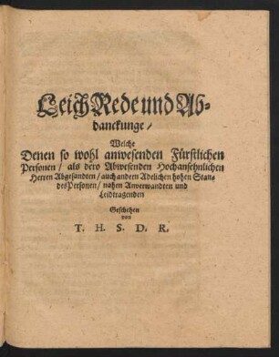 Leichrede und Abdanckunge