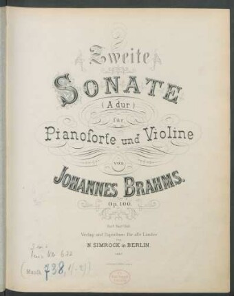 Zweite Sonate (A Dur) für Pianoforte und Violine : op. 100