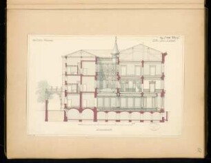 Wohnhaus mit Laden Monatskonkurrenz April 1877: Längsschnitt; Maßstabsleiste