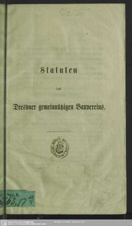 Statuten des Dresdner gemeinnützigen Bauvereins