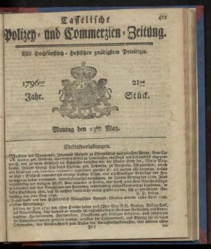 21tes Stueck, Montag den 23ten May. 1796