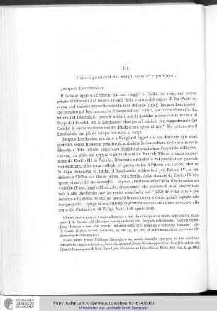 III. I corrispondenti del Sarpi: uomini e problemi