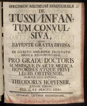 Specimen Medicum Inaugurale De Tussi Infantum Convulsiva