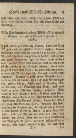 Wie Fortunatus ... mit einem Grafen in Flandern schiffte.